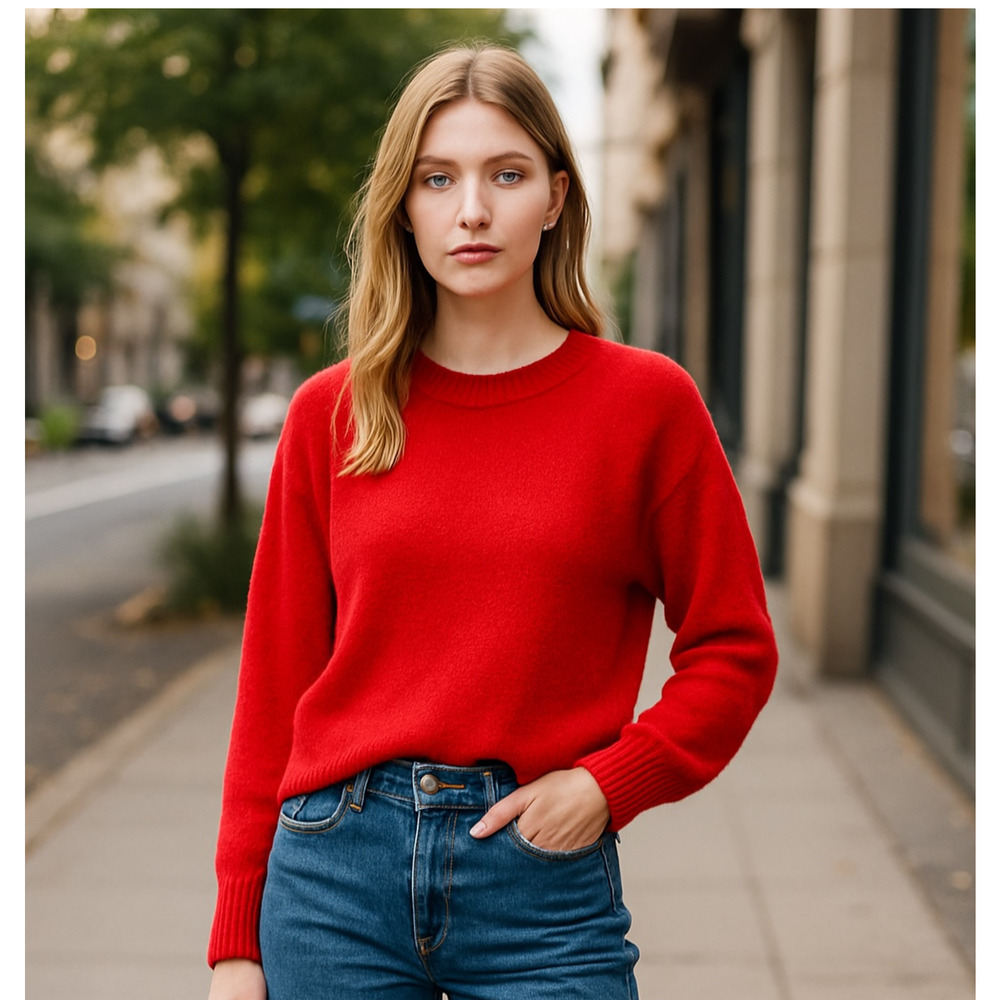 Abound Cropped Sweater Red Women's Size Large Soft Boxy Oversized Cozy Sweater